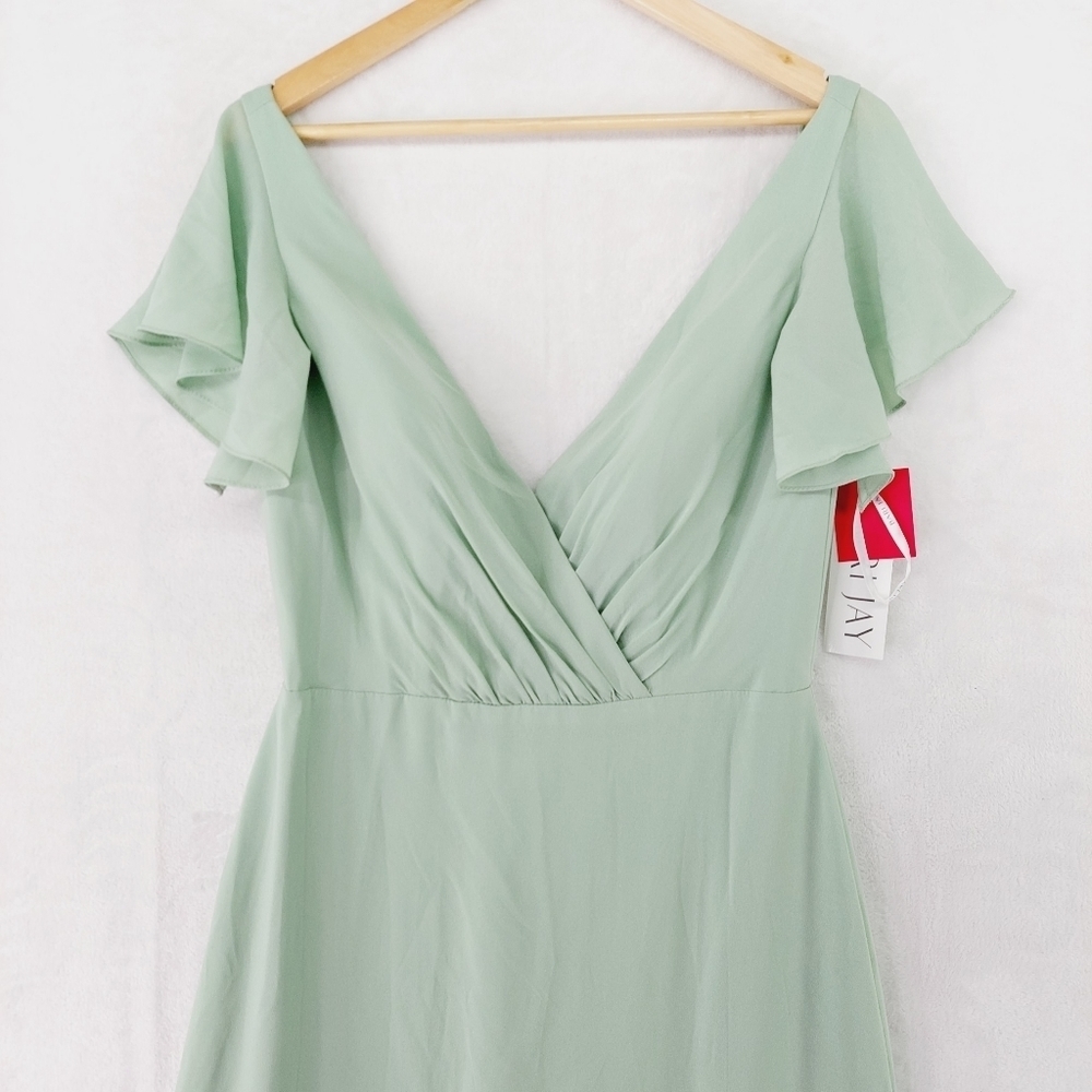NEW Bari Jay V-neck Bodice Flutter Sleeves Ruching Waistline Maxi Dress P2807 - Picture 3 of 10